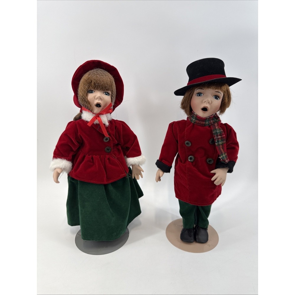 Christmas Carolers Boy & Girl Dolls 14" Porcelain WMG 2003 collections ETC Co
